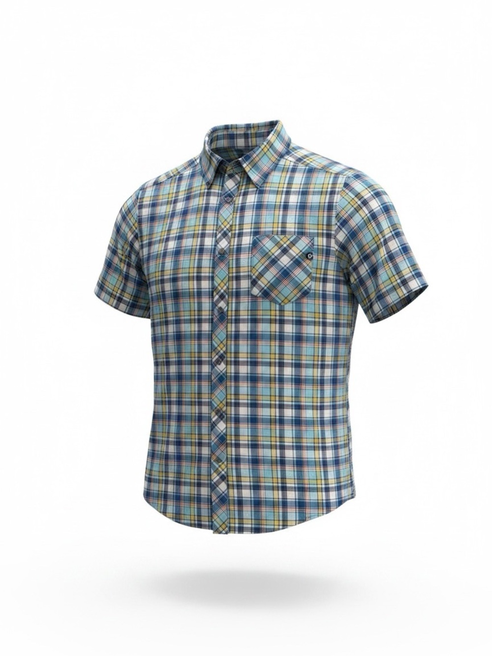 Marmot Plaid Button Down ShortSleeve Shirt Men’s L  Blue, Yellow & White Casual